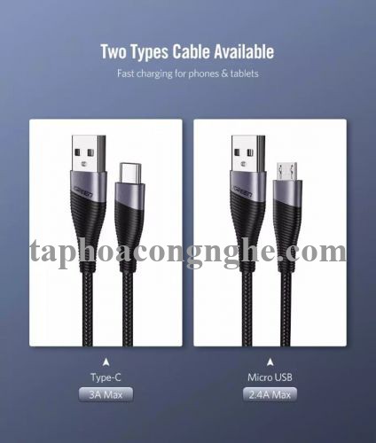 Ugreen 50872 0.5M màu Xám Cáp sạc truyền dữ liệu USB 2.0 sang MICRO USB đầu mạ thiếc ED017 30050872